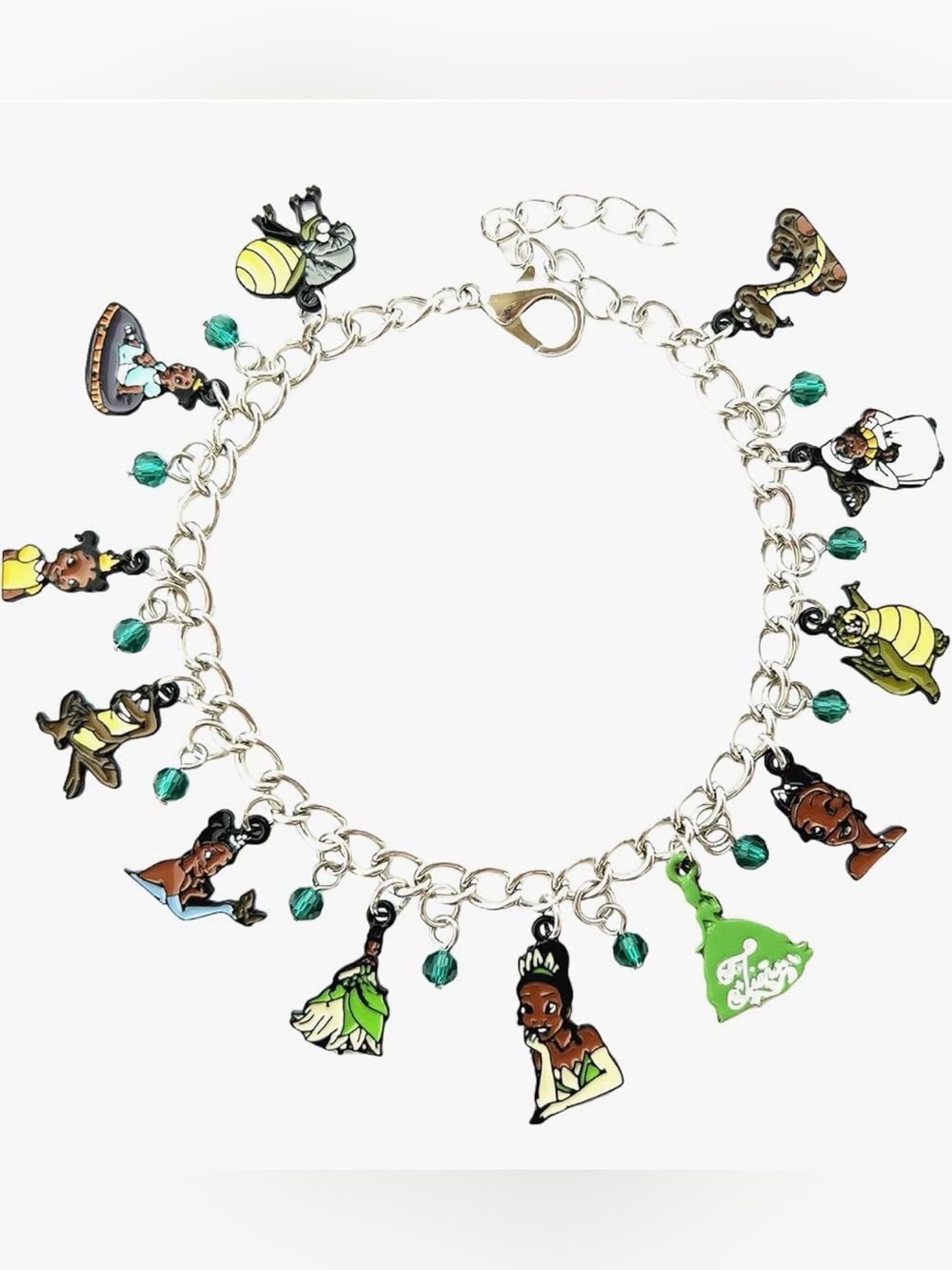 Disney Tiana Princess & The Frog Silver Tone Charm Bracelet Charms 9in